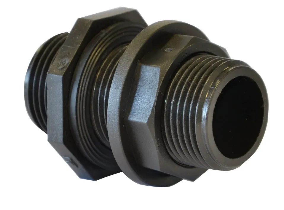 Attacco passaparete serbatoio 1/2 pollice in nylon nero con guarnizione EPDM per impianti idroponica