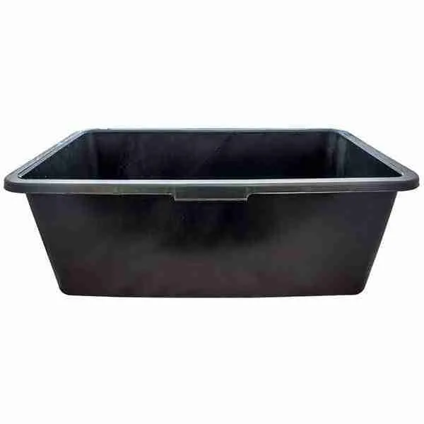 vasca rettangolare in plastica rigida nera, capienza 80L , dimensioni 78,5 per 48,5 per 30 centimetri