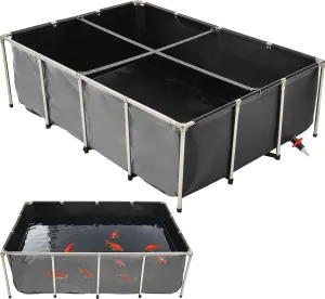 Vasca acquaponica 1781 L in PVC e acciaio inox 1.5x1x0.7 m con valvola di scarico per koi e piante idroponiche