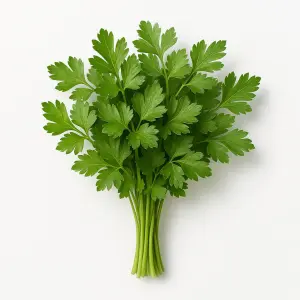 Prezzemolo in primo piano: foglie verdi tenere aromatica in lana di roccia per idroponica e acquaponica