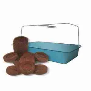 Kit germinazione start con dischetti Jiffy in fibra di cocco e miniserra azzurra per semina