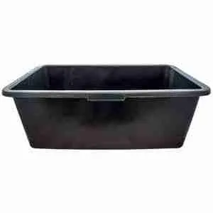 vasca rettangolare in plastica rigida nera, capienza 80L , dimensioni 78,5 per 48,5 per 30 centimetri