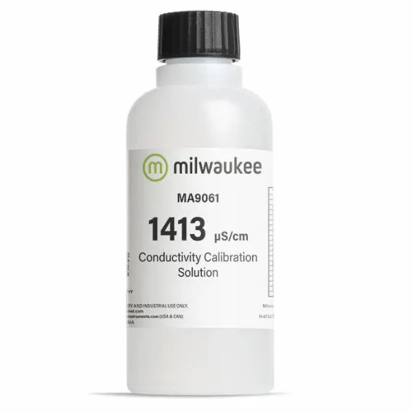 Flacone di soluzione di calibrazione della conducibilità EC 1413 µS/cm Milwaukee da 230 ml per idroponica