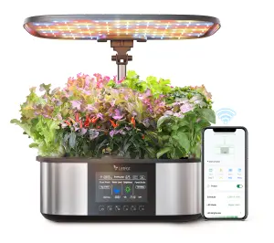 LetPot Max idroponica casa di design: sistema smart in produzione, foto reale dell impianto in funzione