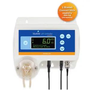 Bluelab pH Controller Connect con pompa peristaltica e supporto Bluelab Connect Stick per data logging cloud in idroponica