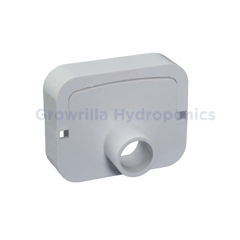Raccordo scarico canalina NFT 100x80 mm Growrilla vista 3/4 prodotto reale grigio