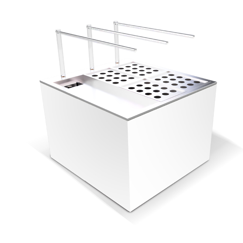 Hortus Cube: modulo di coltivazione idroponica e aeroponica indoor di design con LED bar e vassoio per piantine
