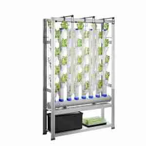GrowPipes parete idroponica con torri verticali e lattughe: vista frontale del modulo per vertical farming
