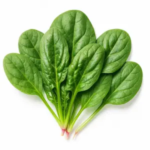 Spinacio Matador in primo piano: foglie mature carnose di varieta spagnola coltivata in idroponica e acquaponica