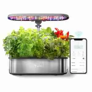 LetPot Senior LPH-SE con pannello LED full spectrum acceso, peperoncini e aromatiche in coltivazione idroponica